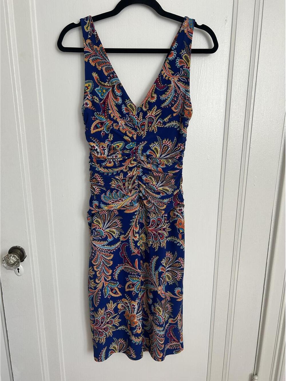 New Lauren Ralph Lauren Vintage 90s Style Retro Blue Floral Paisley Dress Size 4